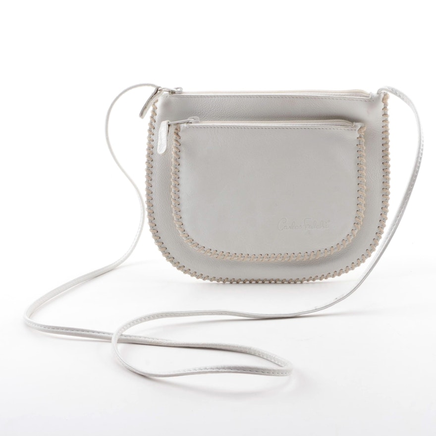 Carlos Falchi Stitched White Leather Crossbody Bag