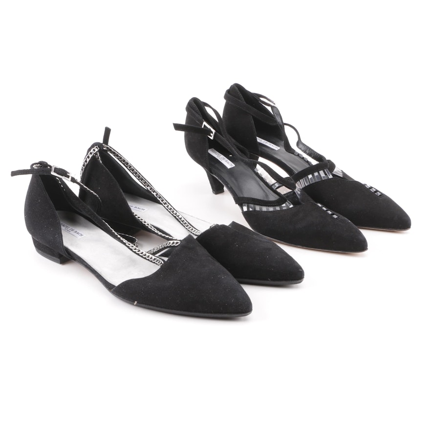 Herzel de Bach Black Suede d'Orsay Low-Heeled Shoes and Chain Accented Flats