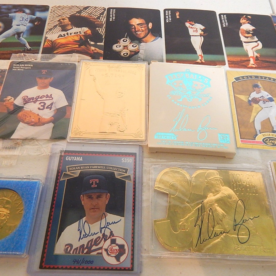 HOF Nolan Ryan Card Collection with 23KT Gold Sculpted Card, Hand Signed