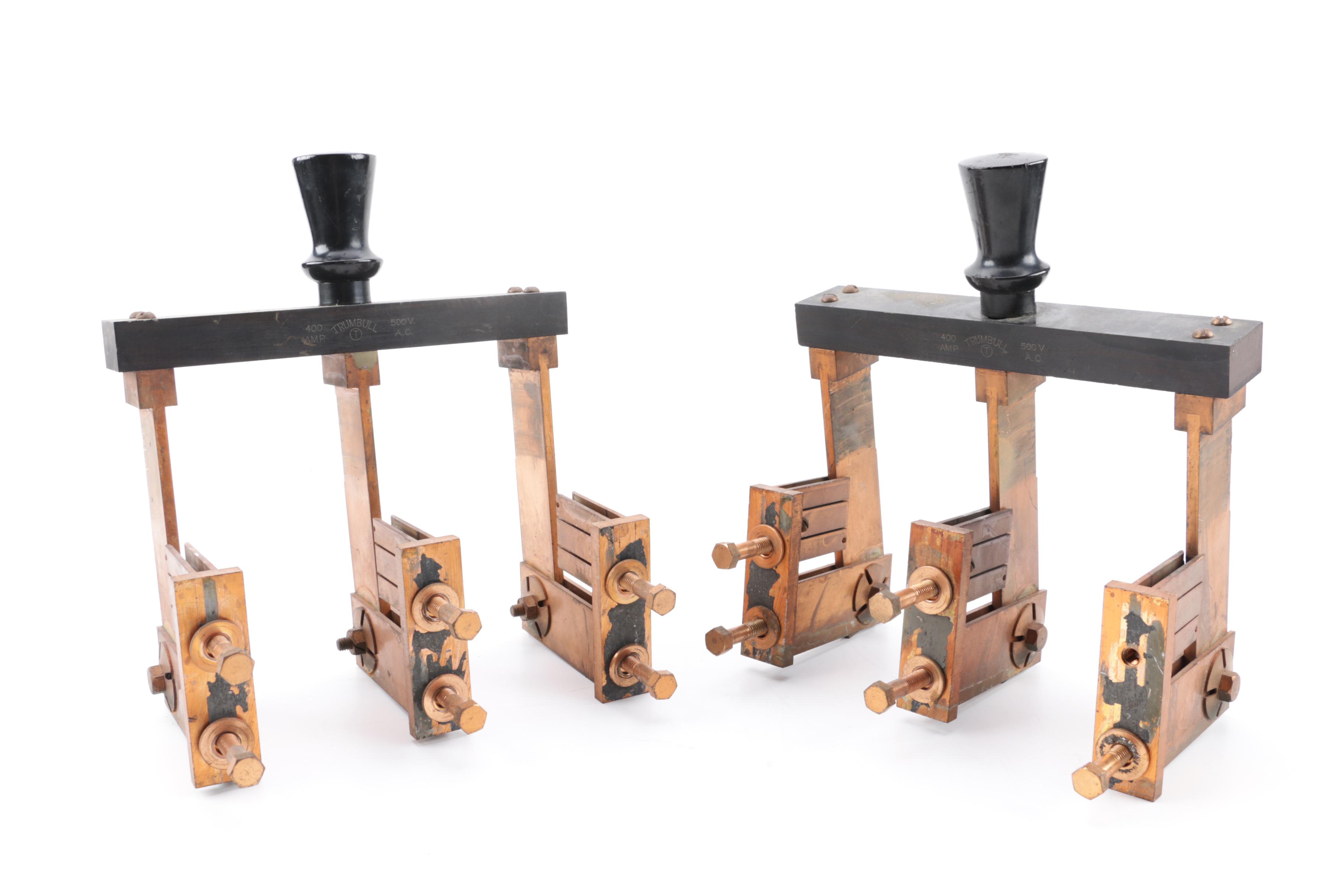 Vintage Trumbull 400 Amp Copper and Slate Electrical Switches