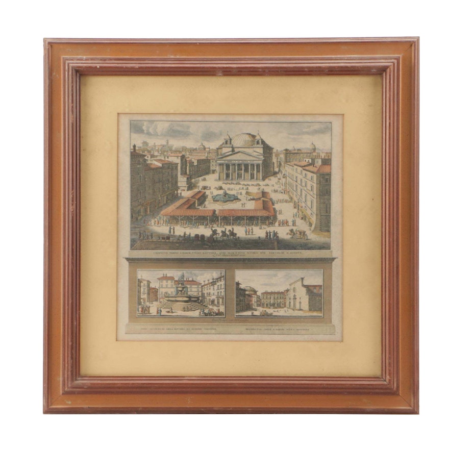 Hand-colored Collotype of Italian Landmarks Including Pantheon