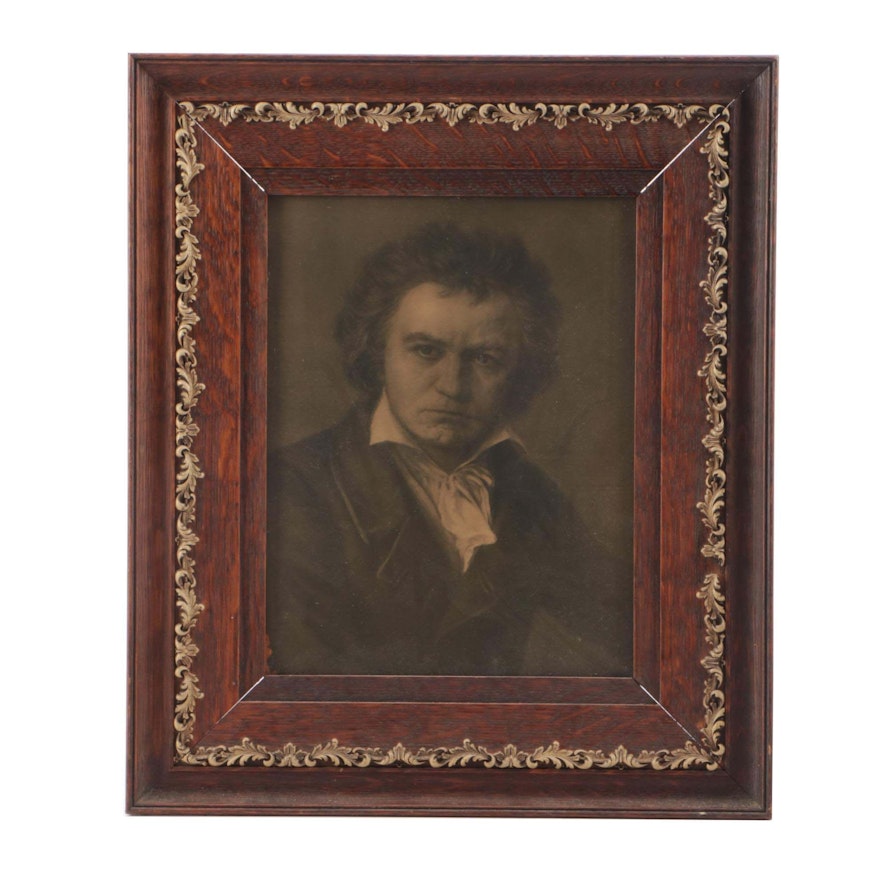 Vintage Halftone Print Portrait of Ludwig van Beethoven