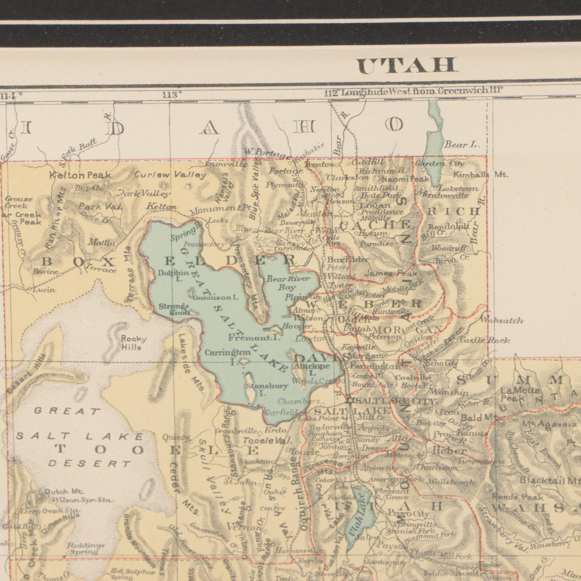 Antique 1890 Map of Utah
