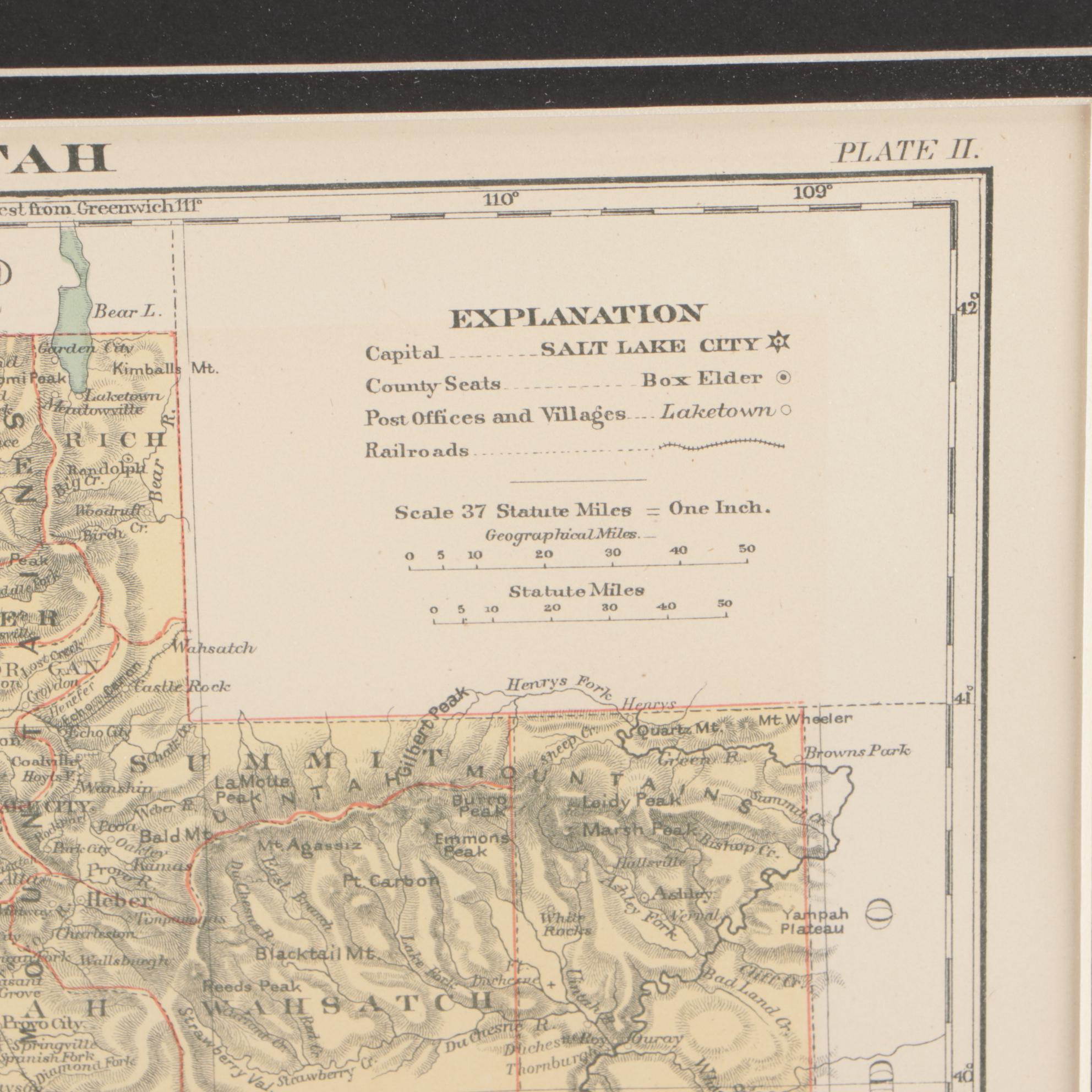 Antique 1890 Map of Utah