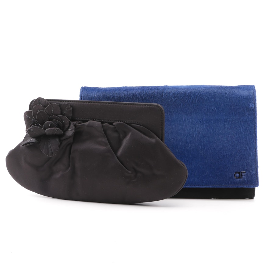 Anne Fontaine Vivien and Blue and Black Pony Hair Clutches