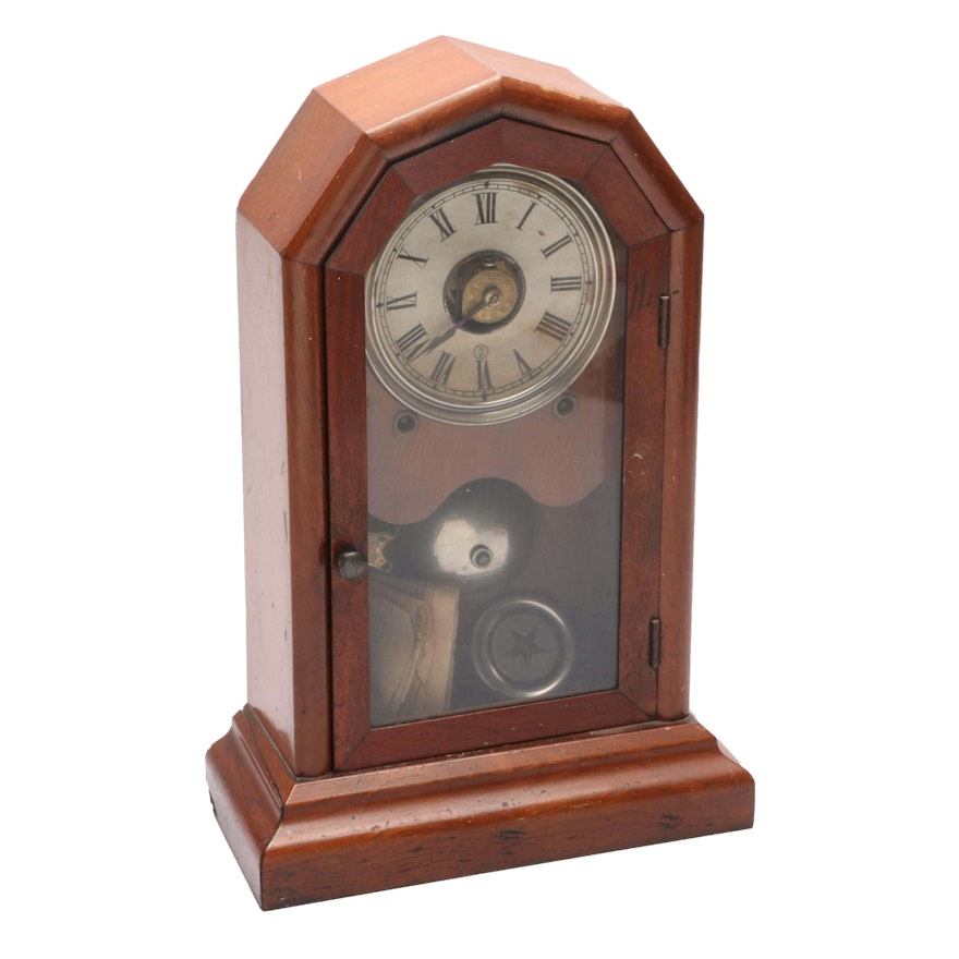 Antique Mahogany Finish Mantle Clock