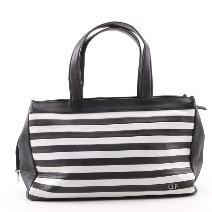 Anne Fontaine Parisa Black and White Striped Leather Handbag