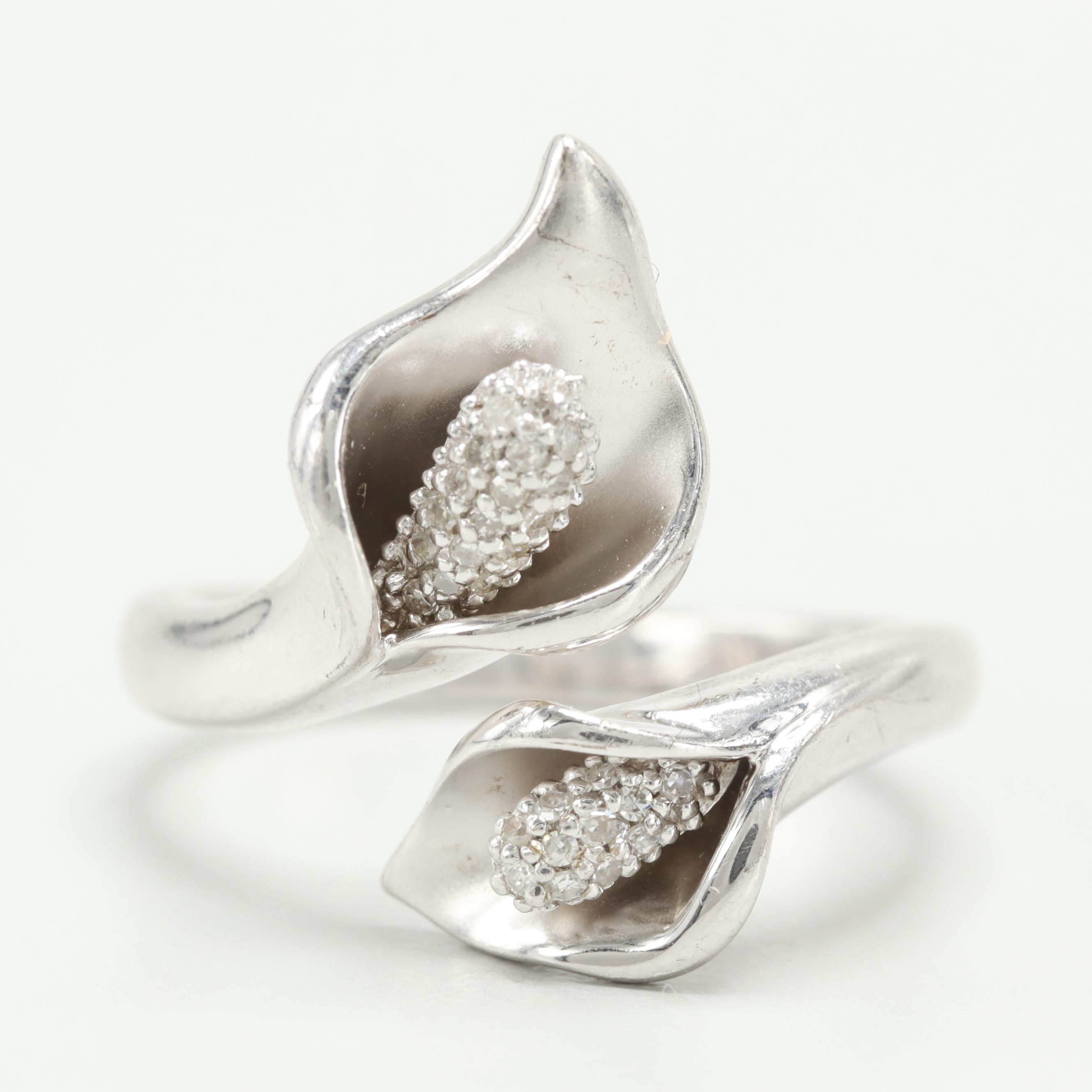 Sterling Silver Diamond Calla Lily Ring
