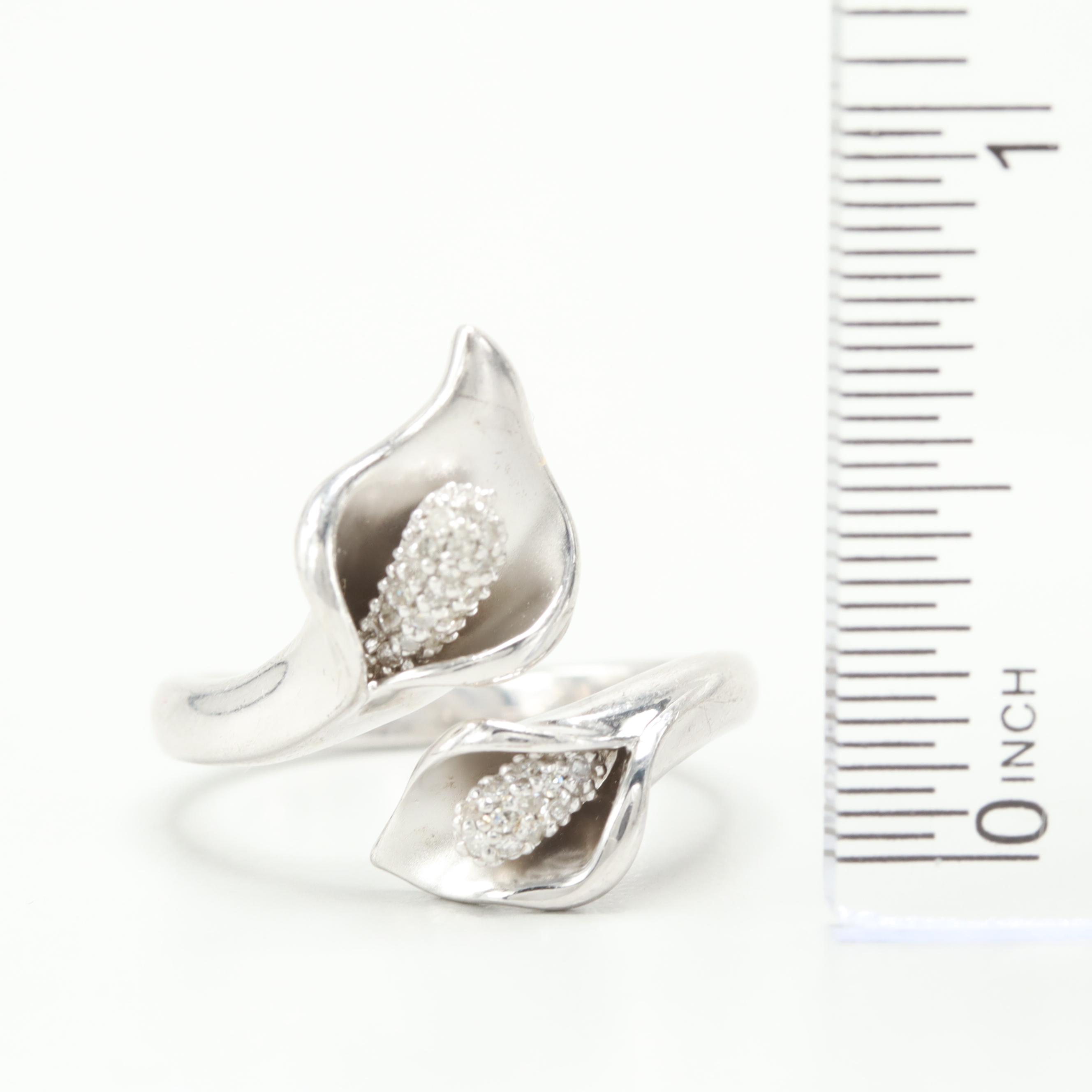 Sterling Silver Diamond Calla Lily Ring