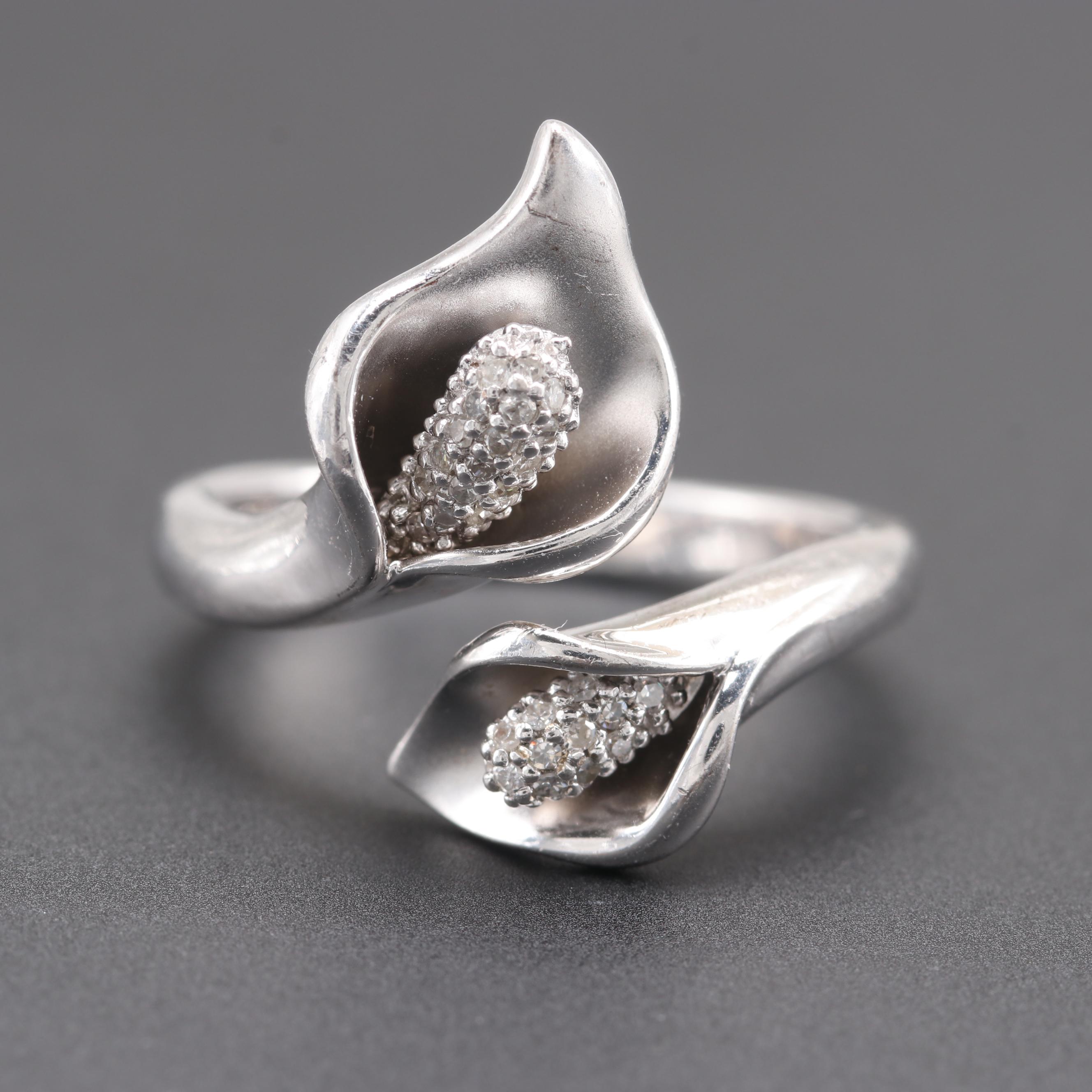 Sterling Silver Diamond Calla Lily Ring