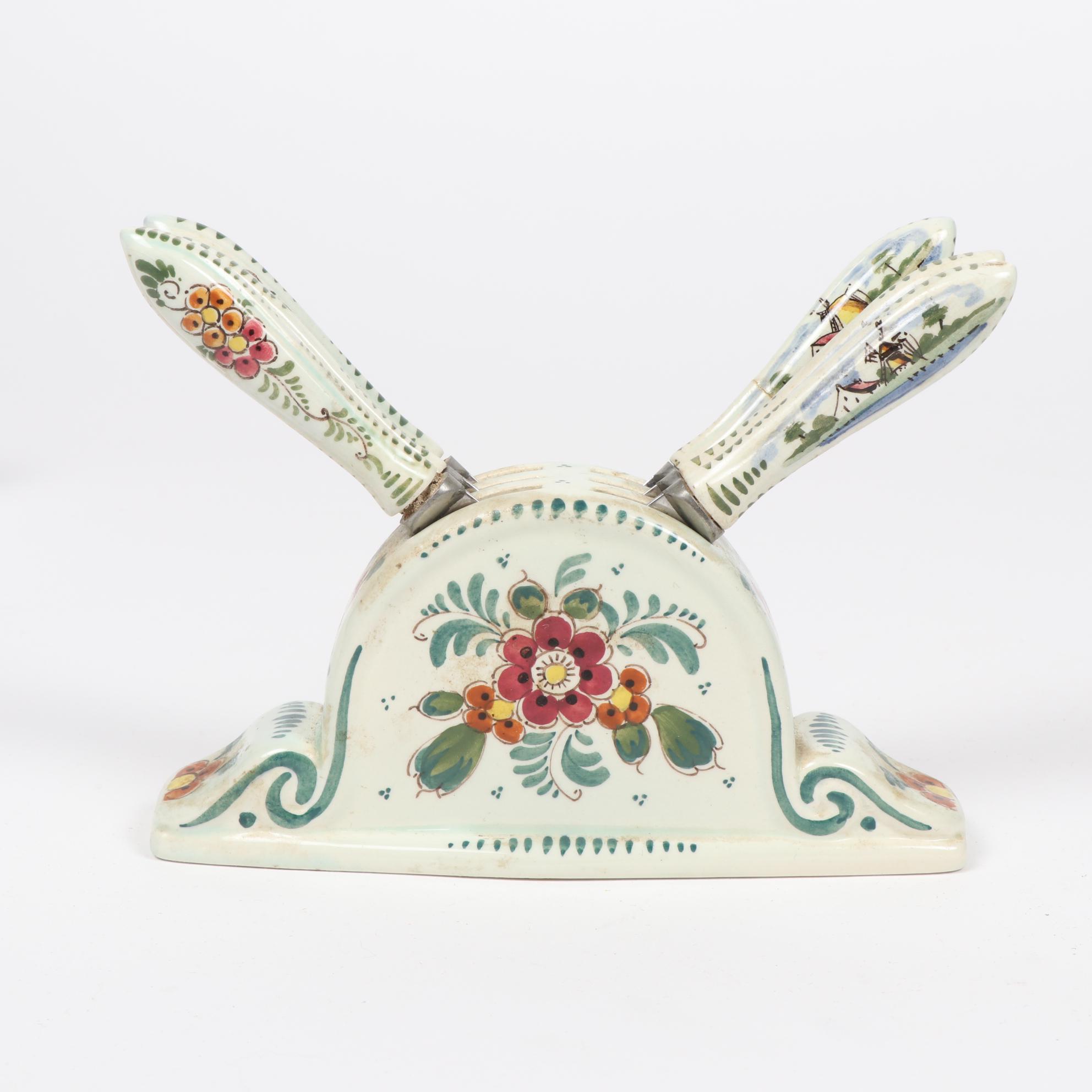 Delft Elesva Hand-Painted Polychrome Earthenware Knife Set