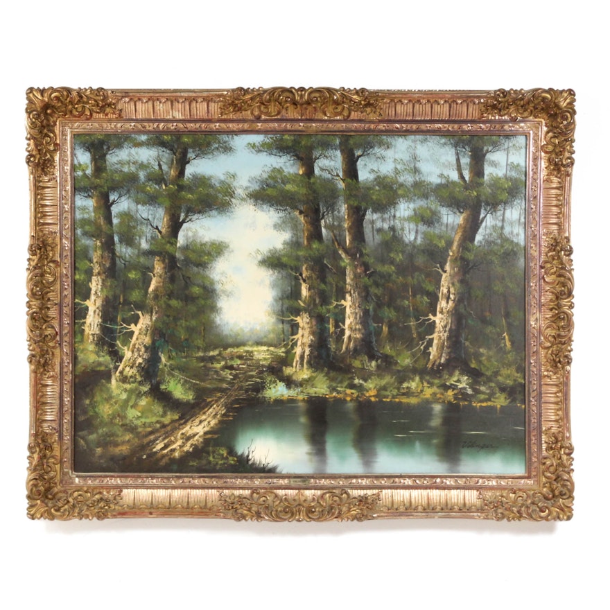 Peter Volinger Large Scale Forest Lake Oil Painting