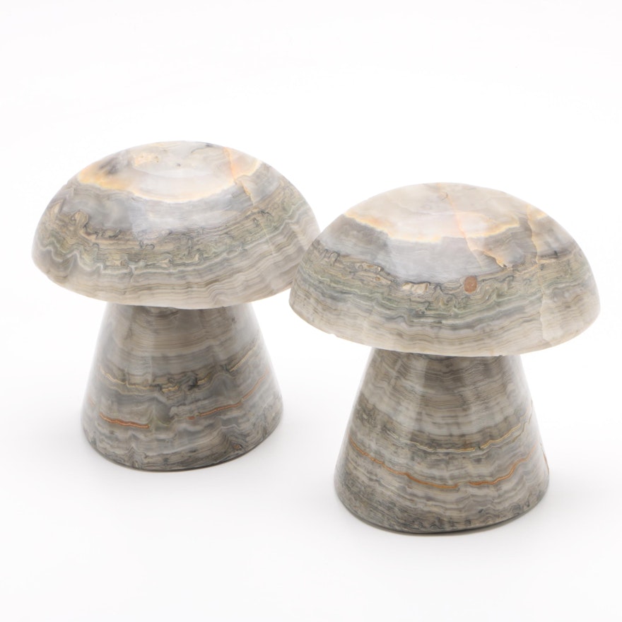 Carved Stone Mushroom Bookends