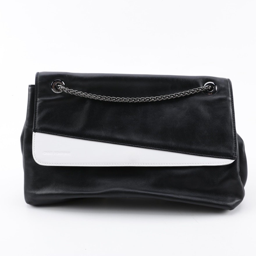 Anne Fontaine Grace Black and White Leather Shoulder Bag