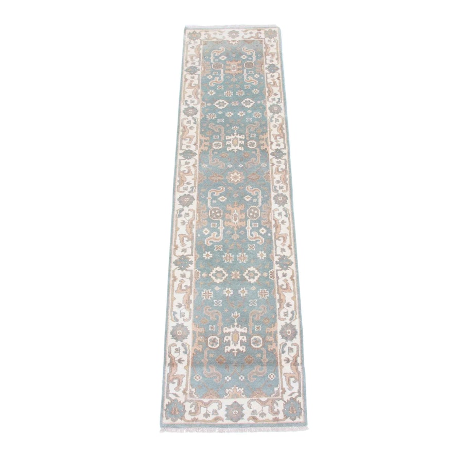 Hand-Knotted Indo-Turkish Oushak Chobi Carpet Runner