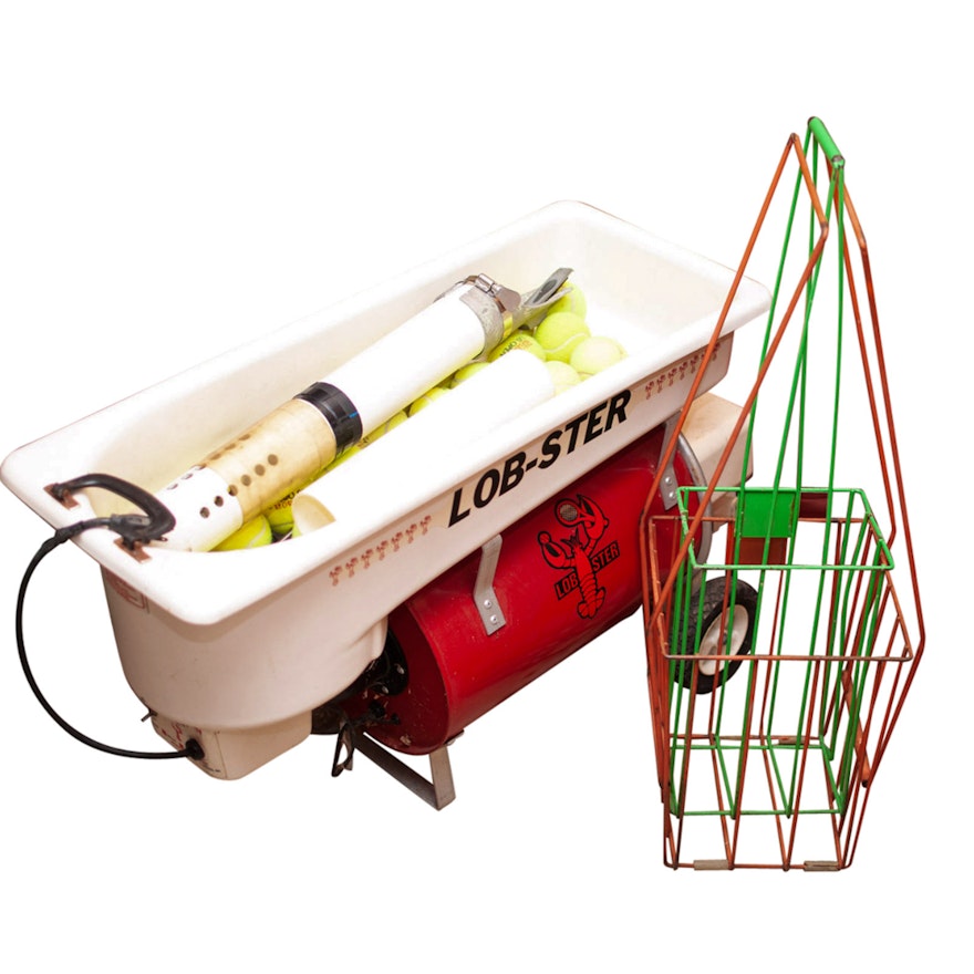 Lob-Ster Tennis Ball Machine and Pickup Racks