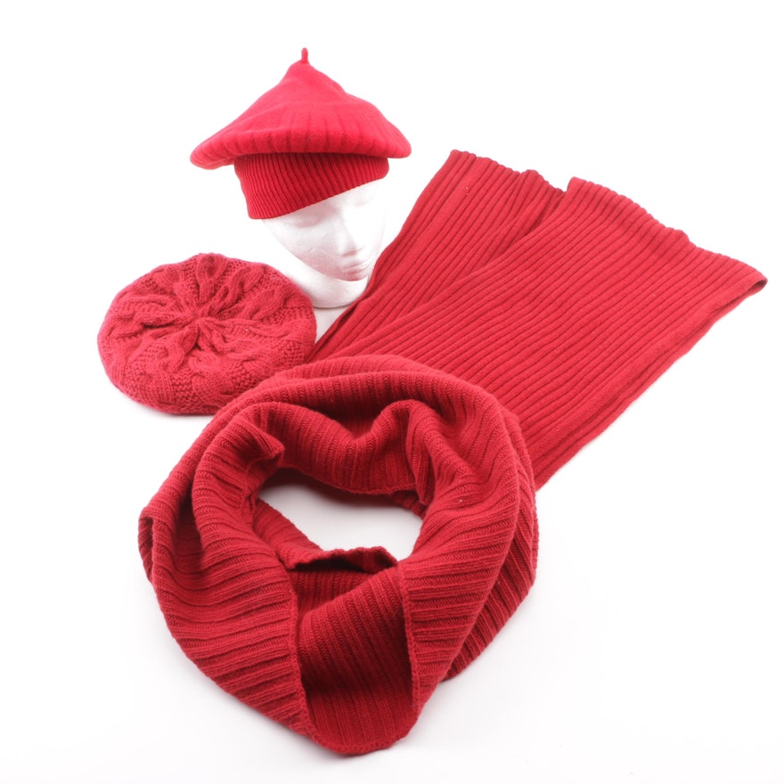 Women's Max Mara Brand Red Knit Winter Scarves and Berets