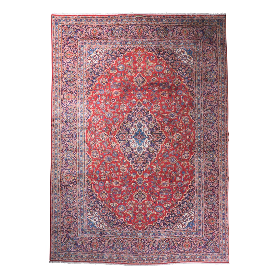 Hand-Knotted Inscribed Ardekan Kashan Wool Room Sized Rug