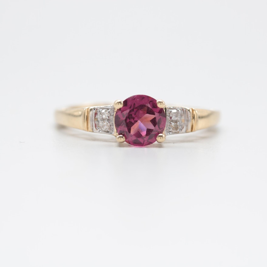 14K Yellow Gold Rhodolite Garnet and Diamond Ring