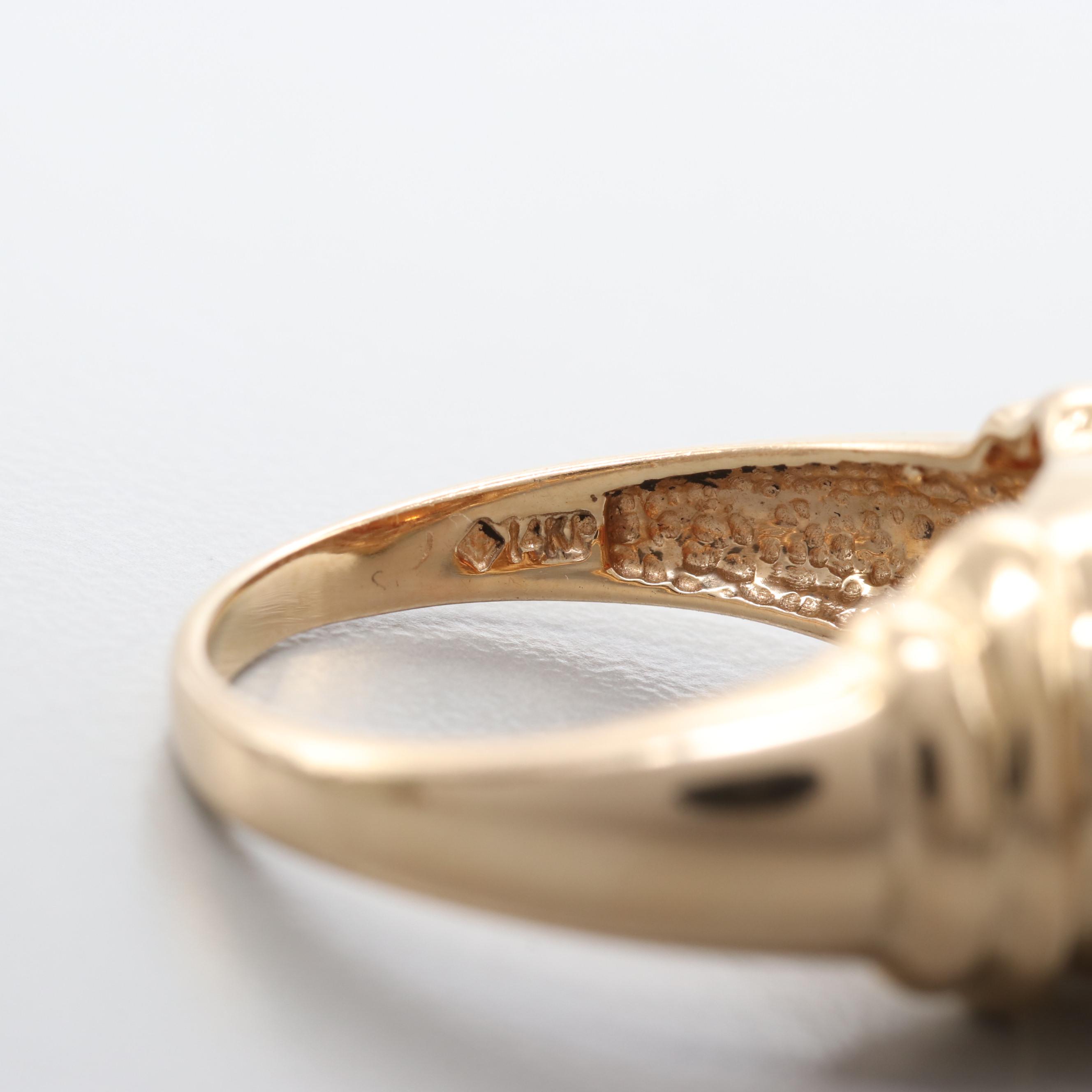 14K Yellow Gold Synthetic Orange Sapphire and Diamond Ring