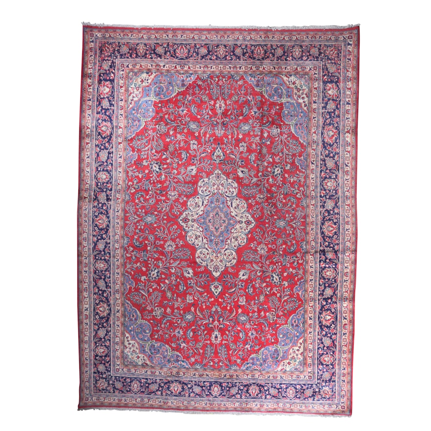 Hand-Knotted Indo-Kashan Wool Room Sized Rug