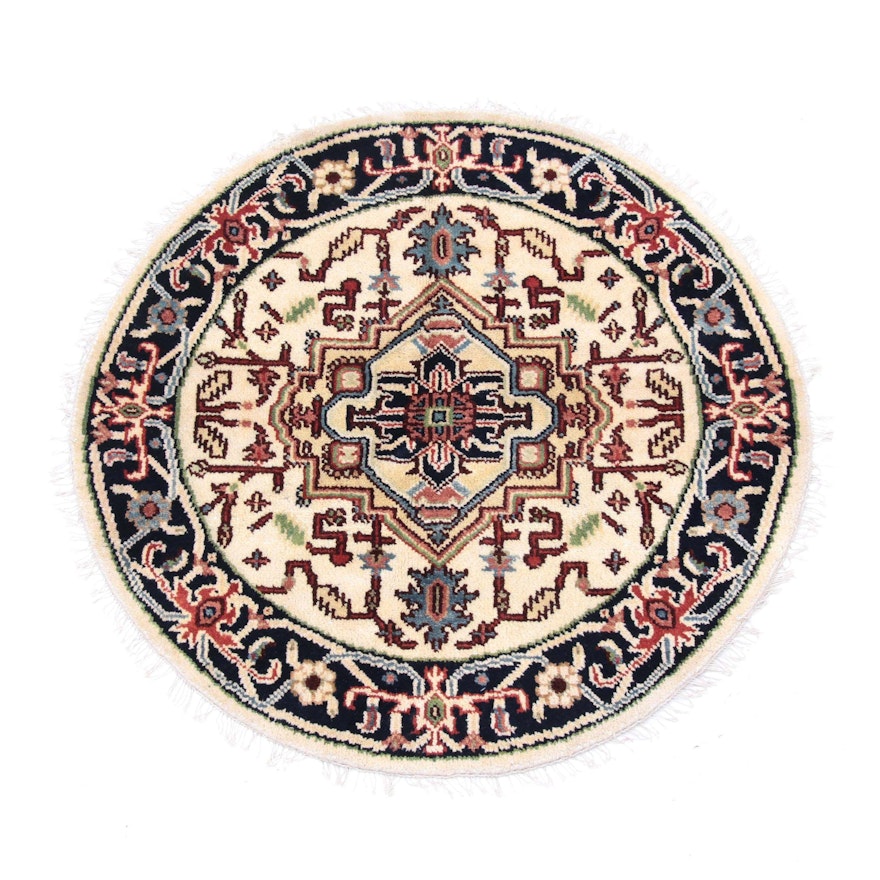 Hand-Knotted Indo-Persian Heriz Round Area Rug