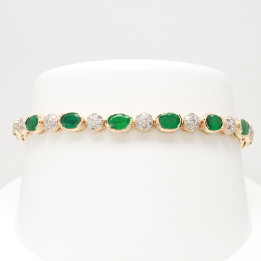 14K Yellow Gold Emerald and 1.23 CTW Diamond Bracelet