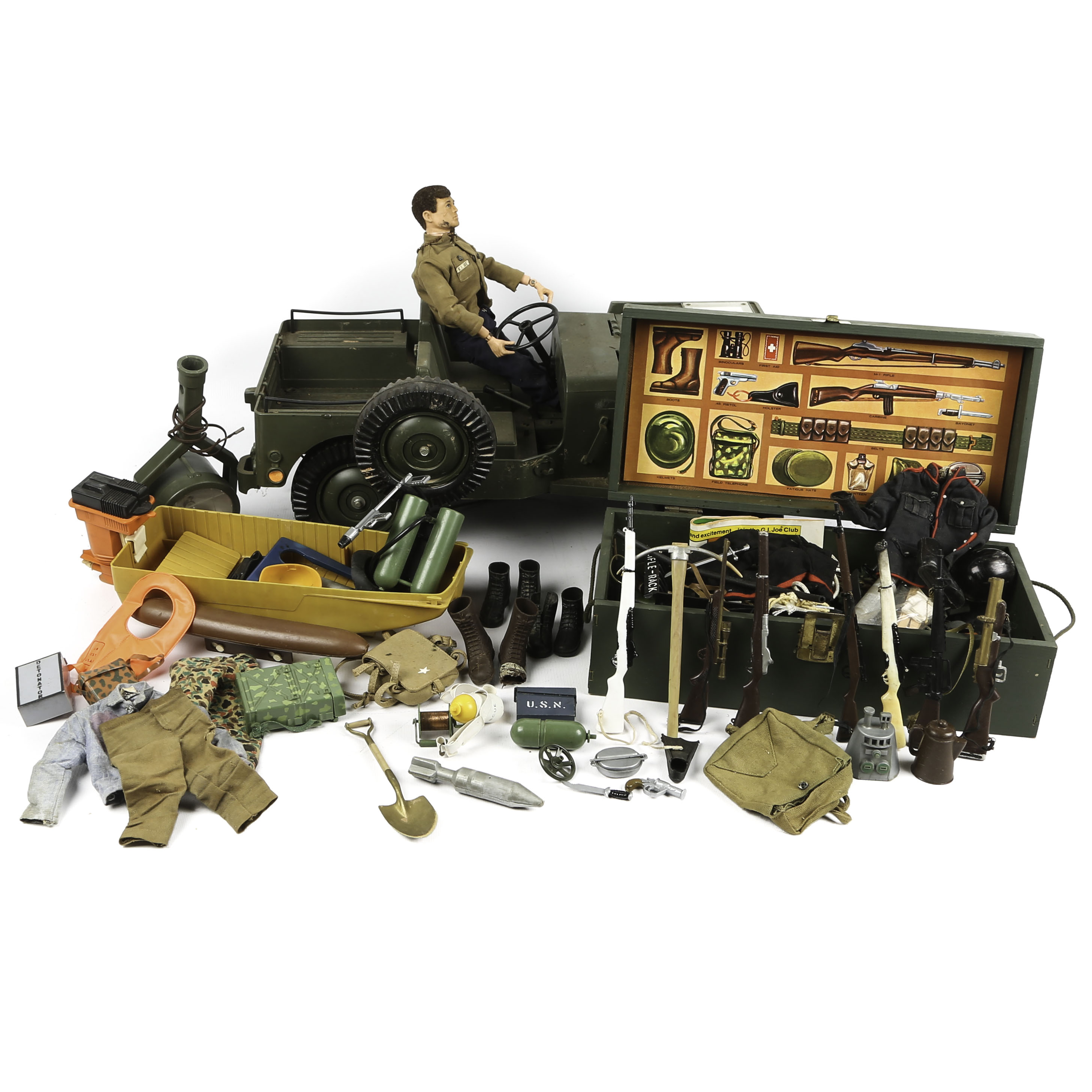 Vintage G.I. Joe Action Figure with Jeep and Accessories