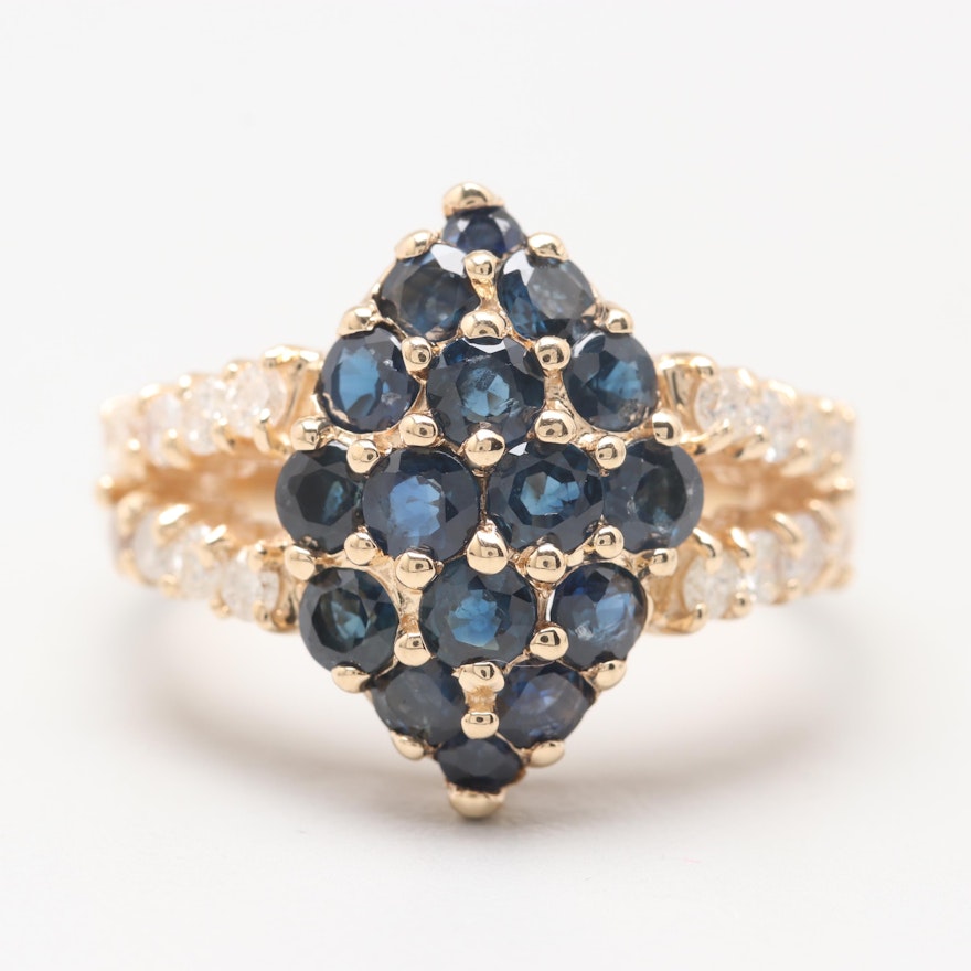 10K Yellow Gold Blue Sapphire and Diamond Ring