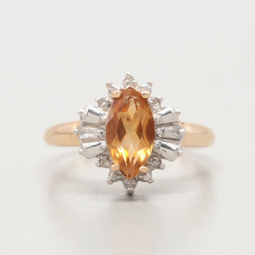 10K Yellow Gold Citrine and Diamond Ring