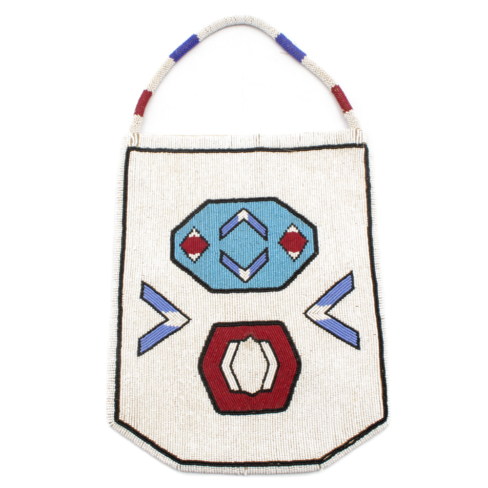 Vintage Native American Nez Perce Beaded Silk Brocade Hide Bag