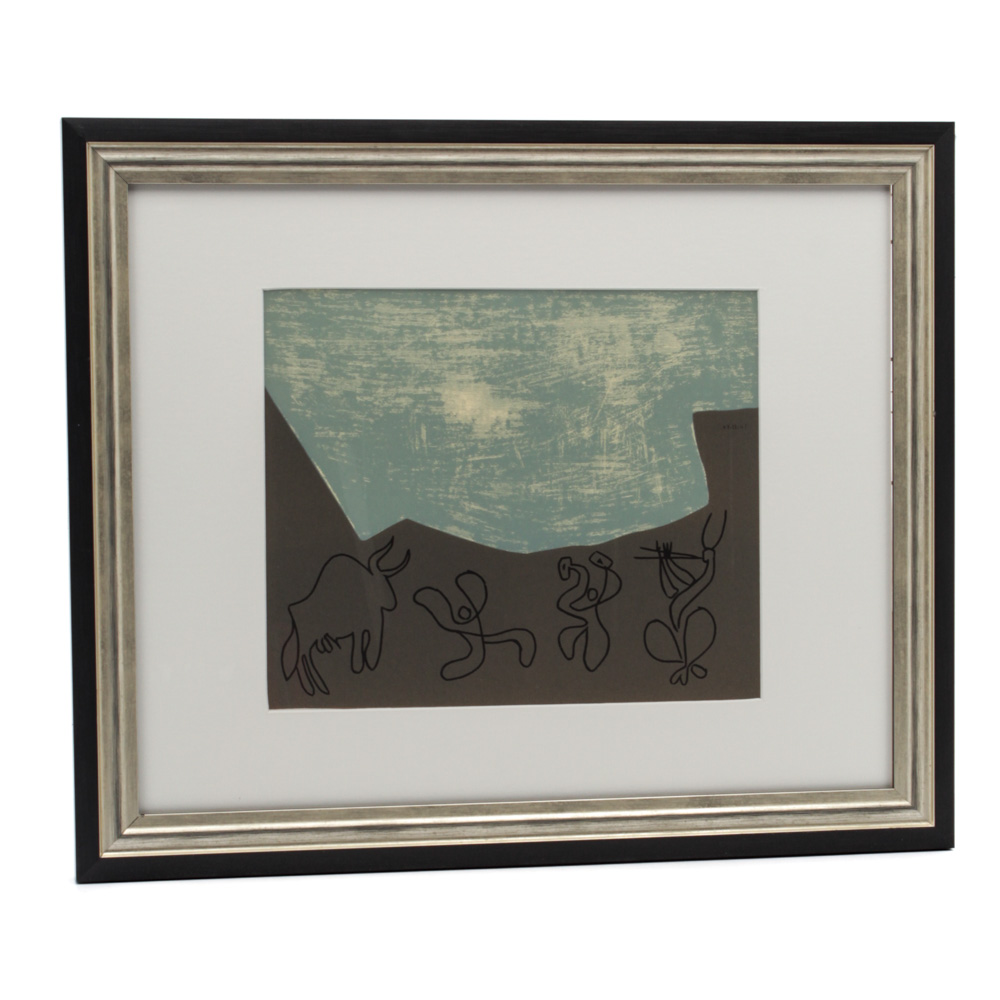 Pablo Picasso 1962 Color Linoleum Cut "Bacchanal with Bull"