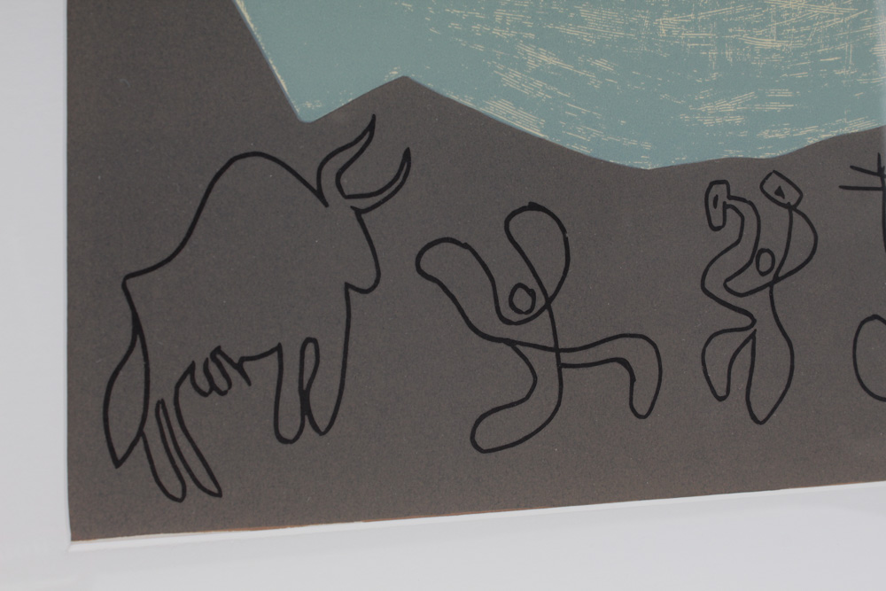 Pablo Picasso 1962 Color Linoleum Cut "Bacchanal with Bull"