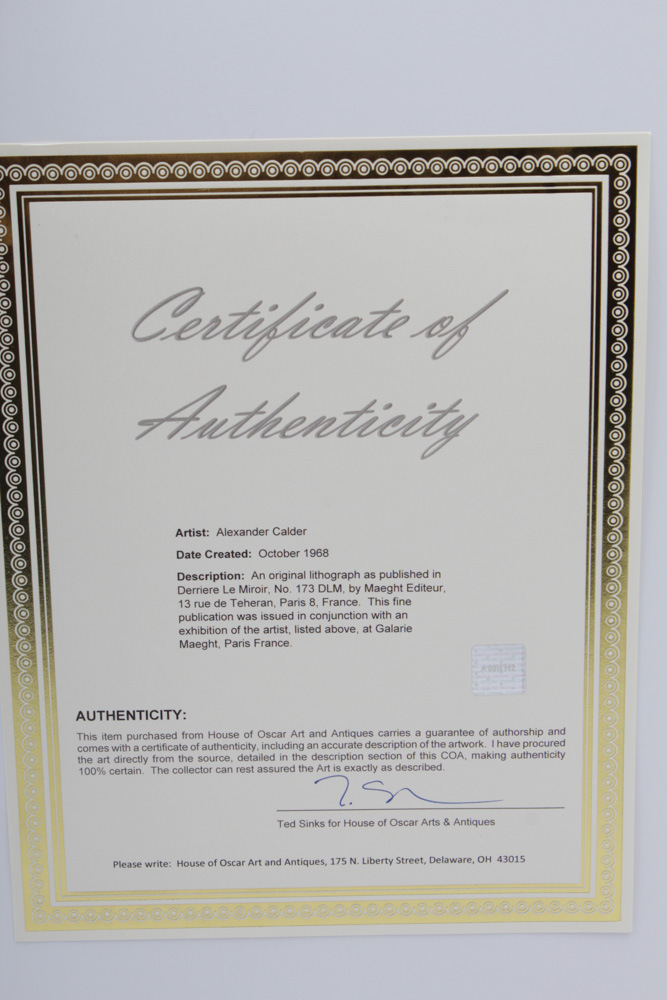 Alexander Calder 1968 Lithograph for "Derriere Le Miroir"