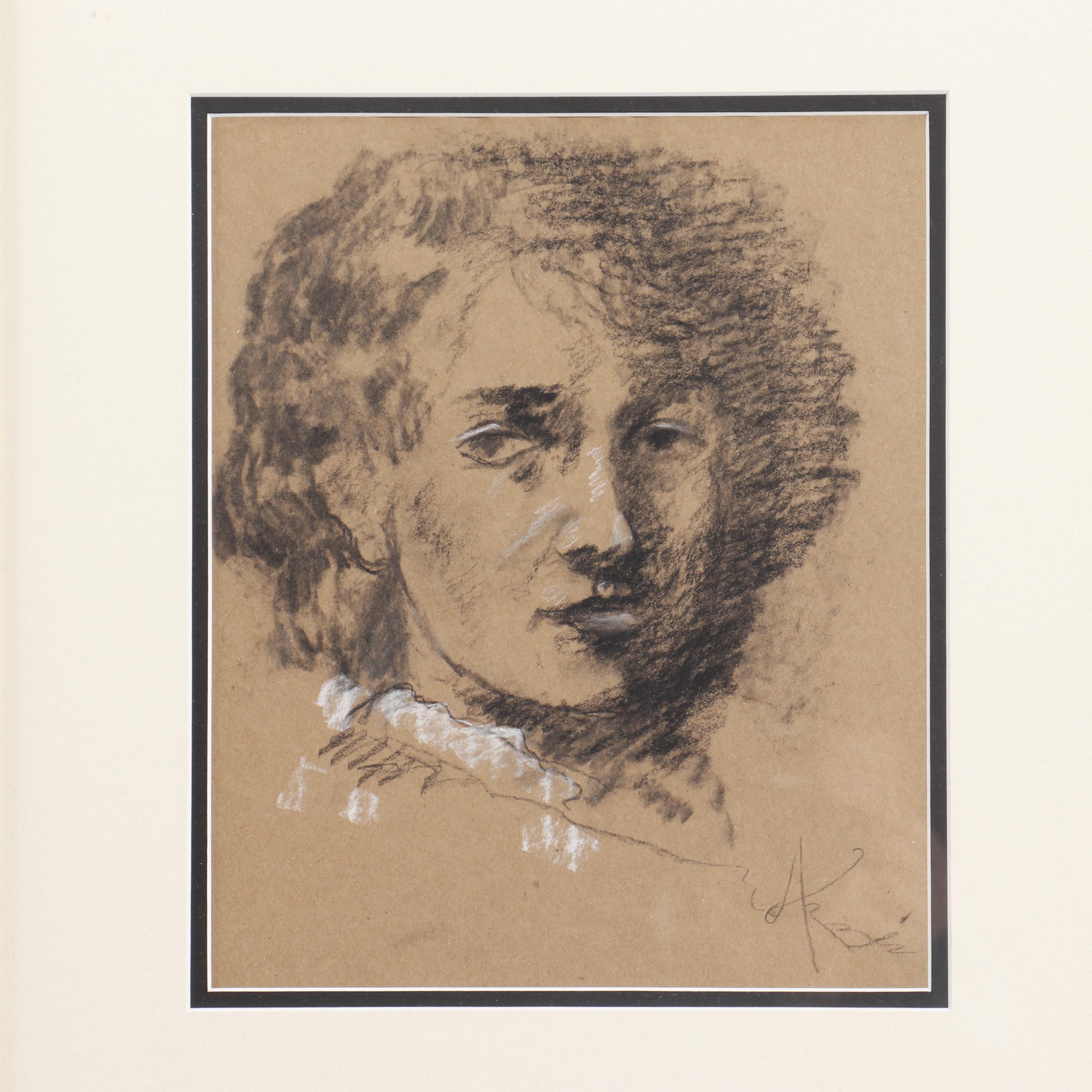 Arbe Charcoal Drawing "Young Pushkin"