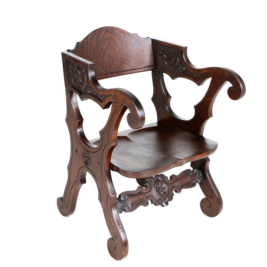 Late Victorian Renaissance Revival Oak Armchair, Late 19th/Early 20th Century