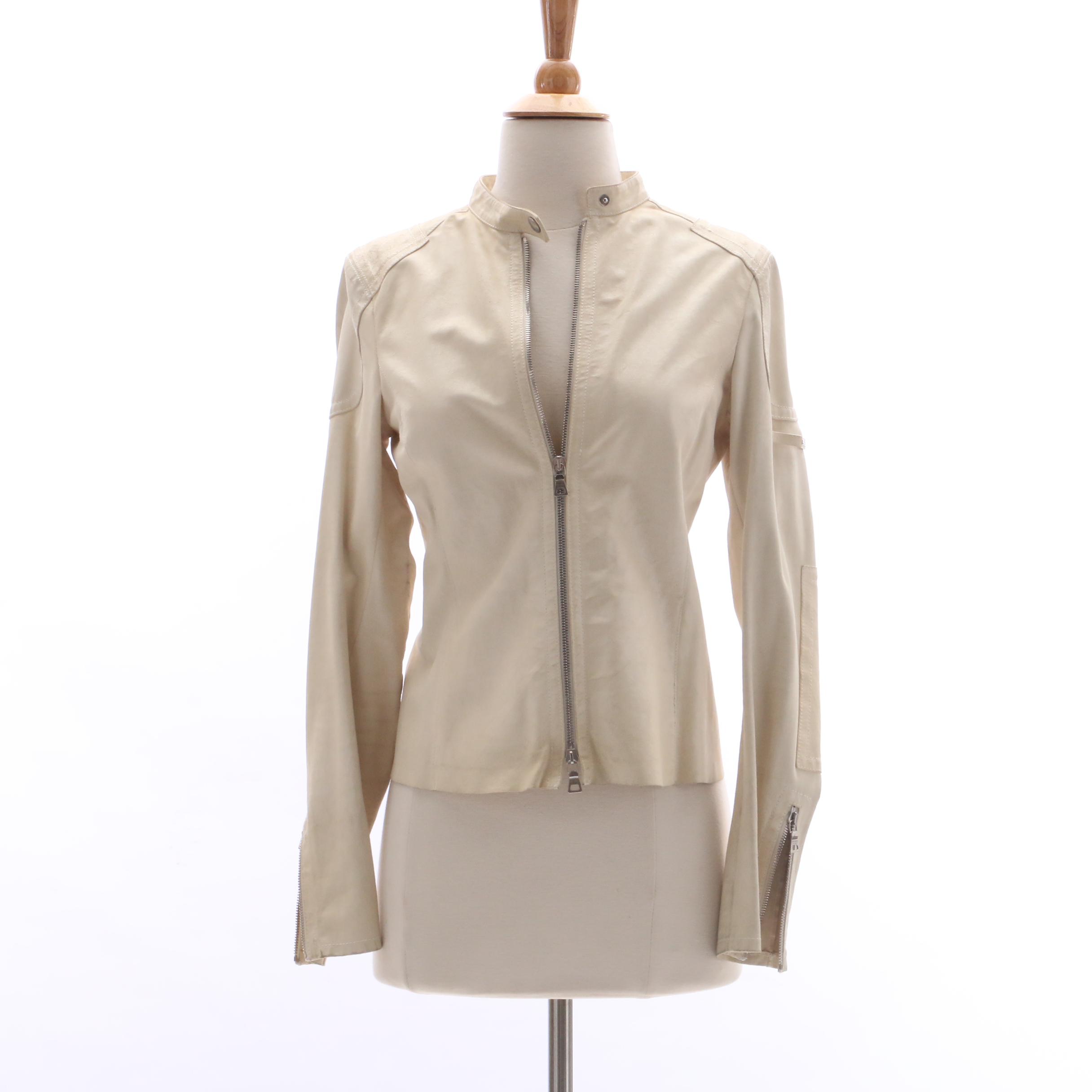 Prada Cream Leather Zipper-Front Jacket