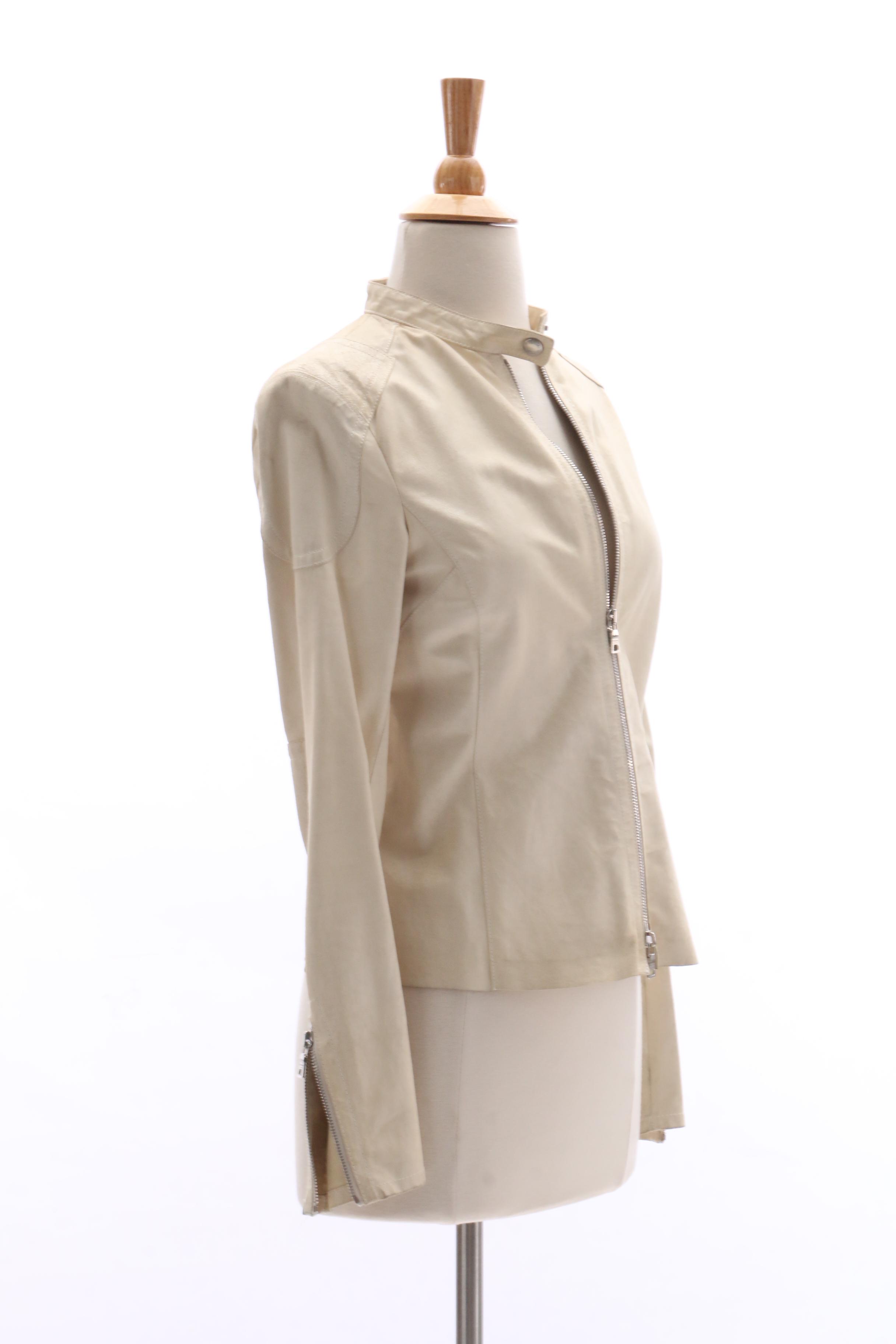 Prada Cream Leather Zipper-Front Jacket