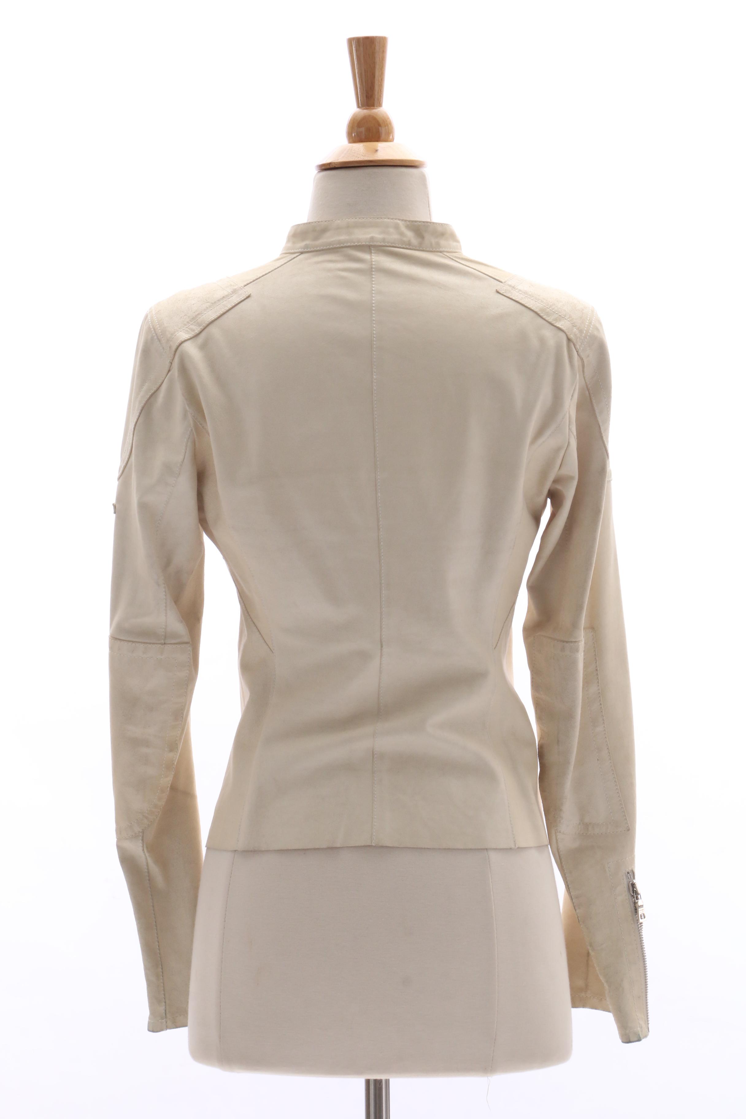 Prada Cream Leather Zipper-Front Jacket