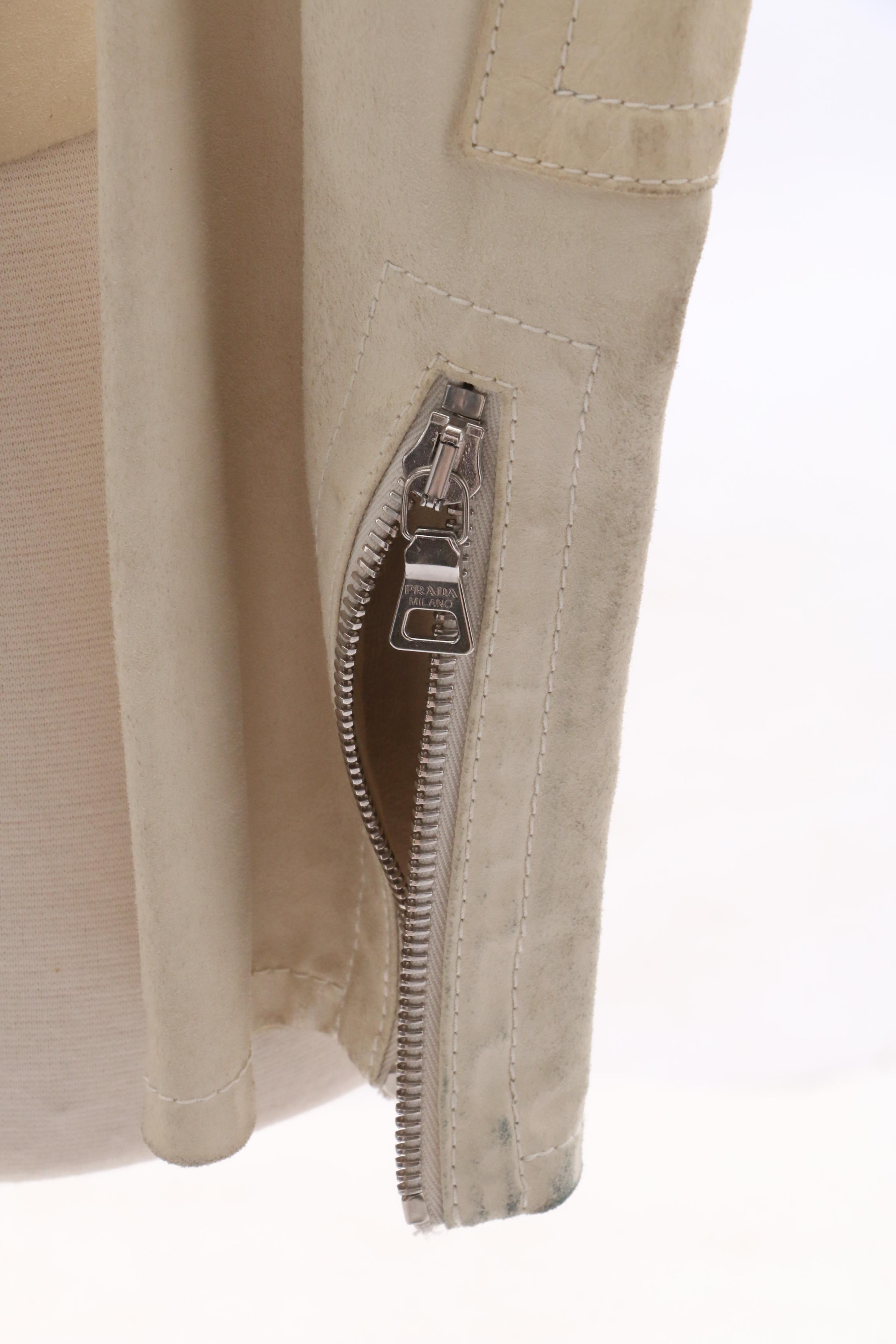 Prada Cream Leather Zipper-Front Jacket