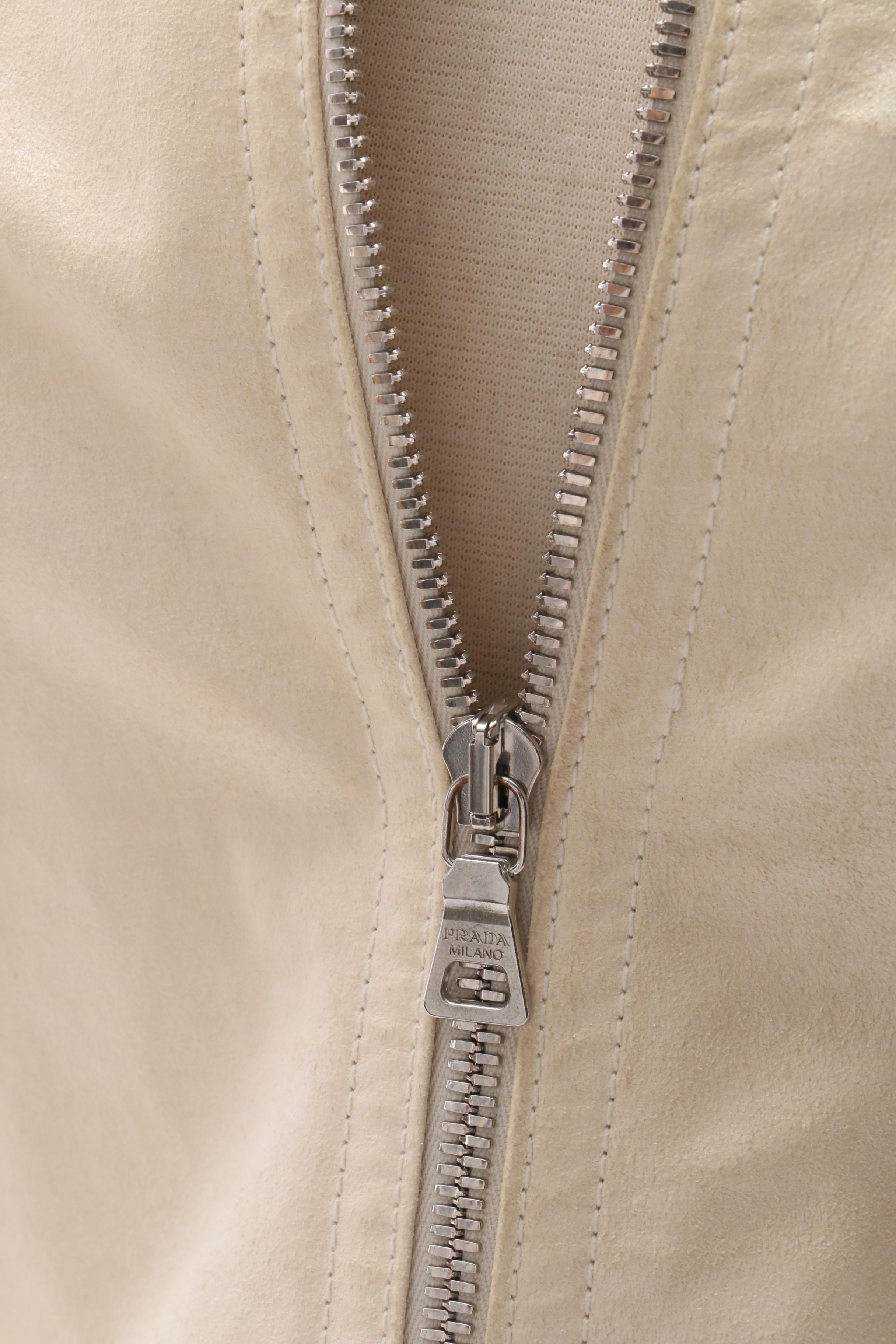 Prada Cream Leather Zipper-Front Jacket