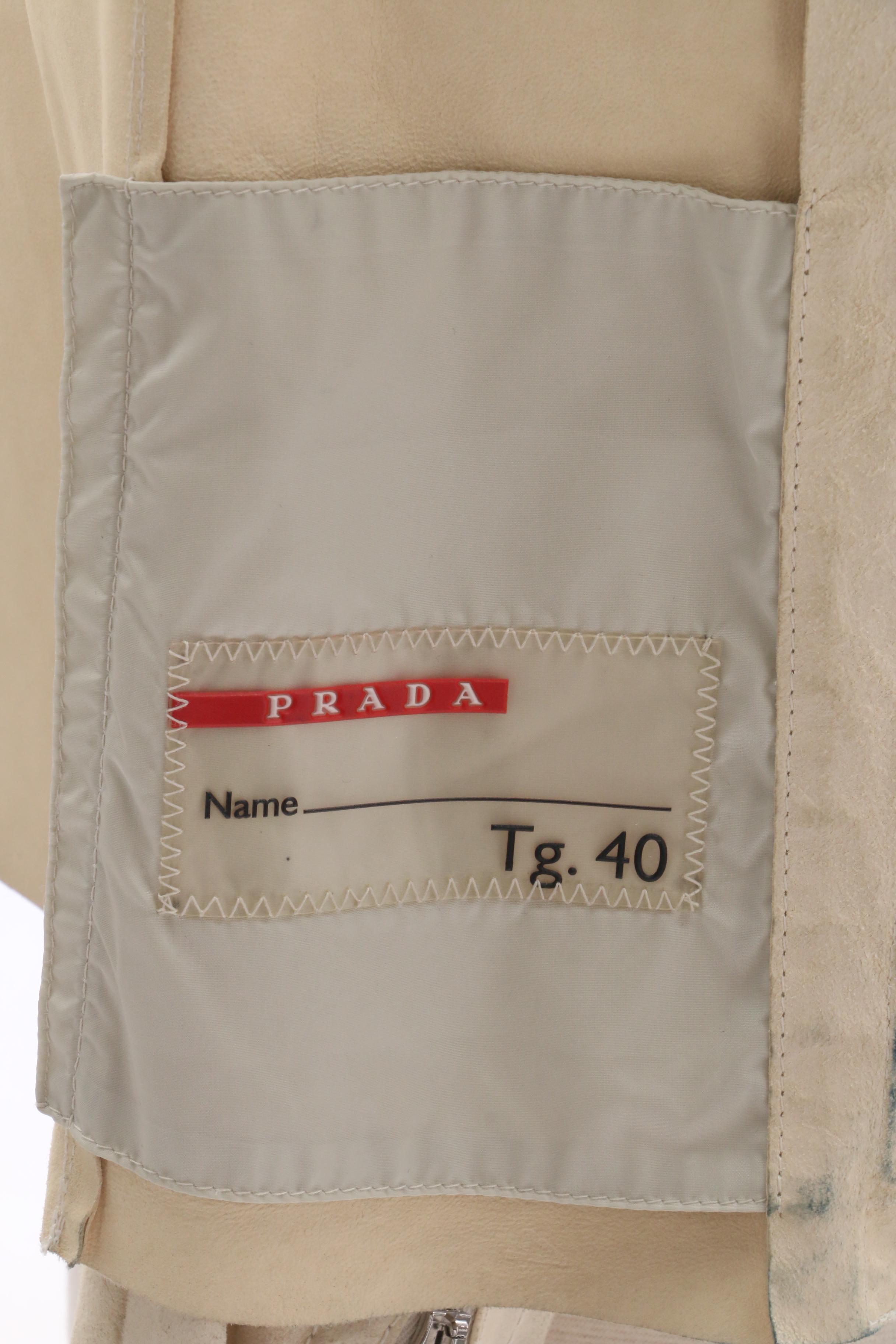 Prada Cream Leather Zipper-Front Jacket