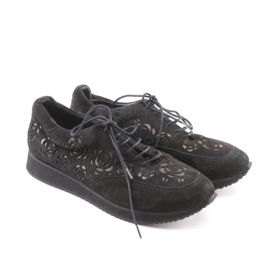 Women's Anne Fontaine Gad Leather Lace-Up Sneakers with Floral Cutouts