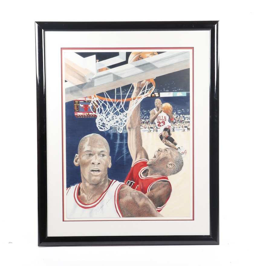 Diane Dreksler Drawing with Michael Jordan Autograph