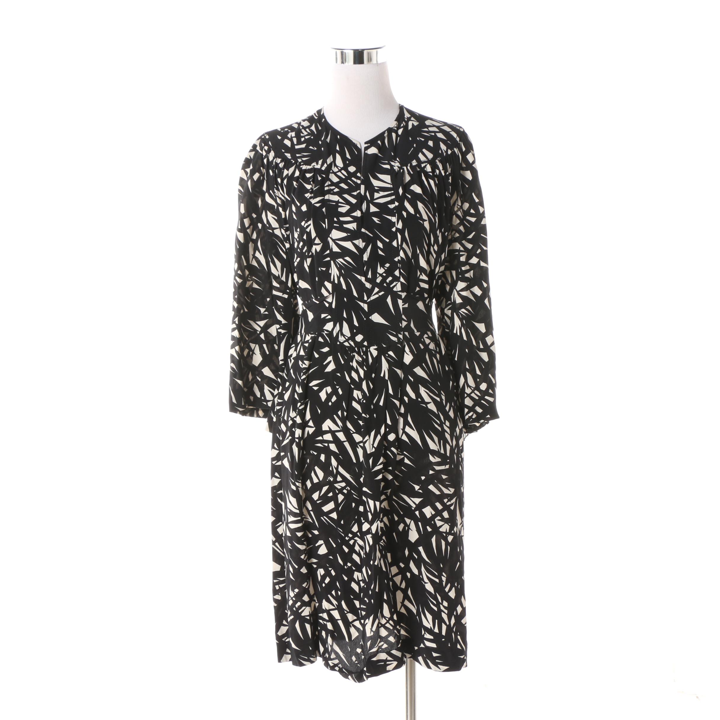 Etro Black and White Bamboo Leaf Print Dress