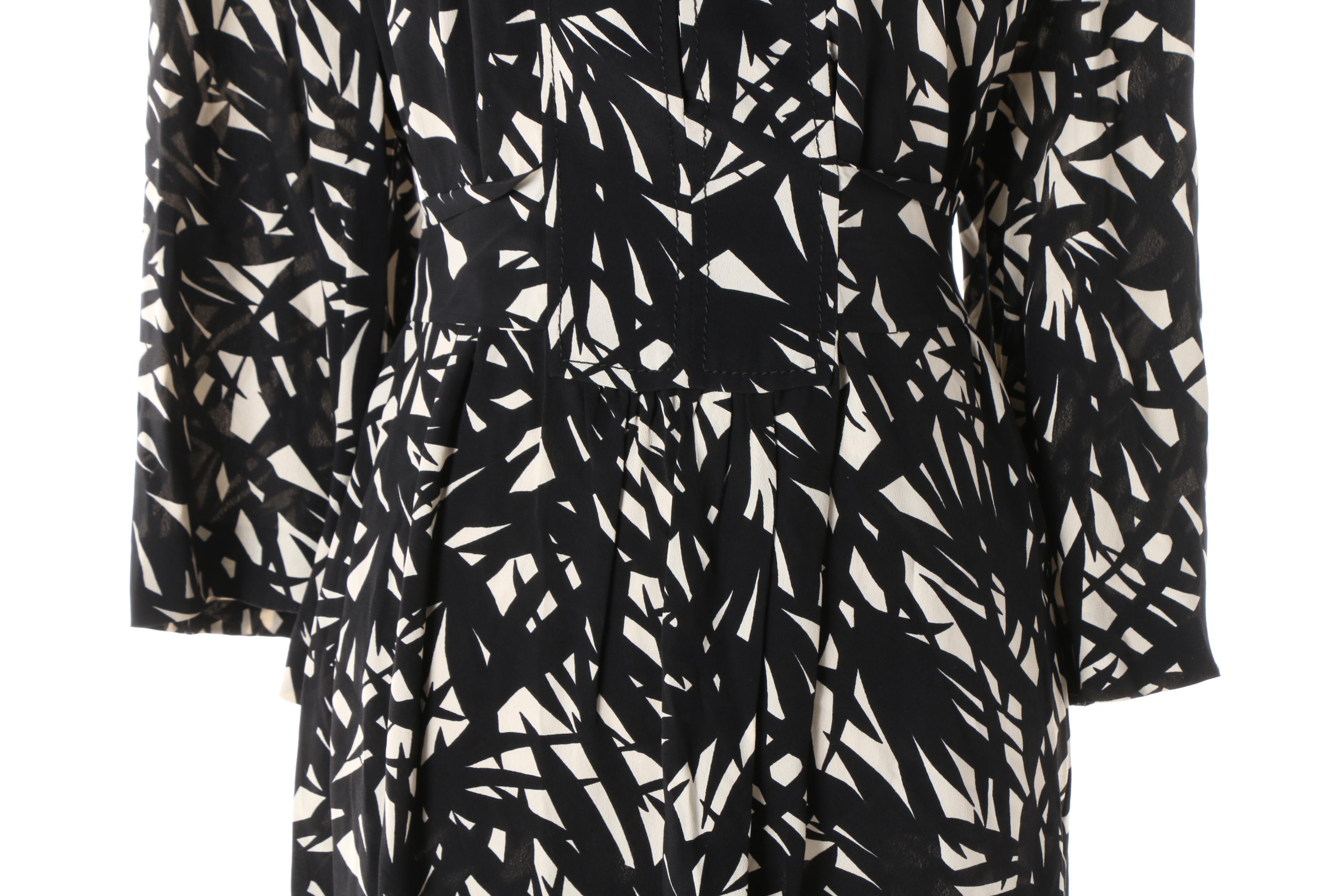 Etro Black and White Bamboo Leaf Print Dress