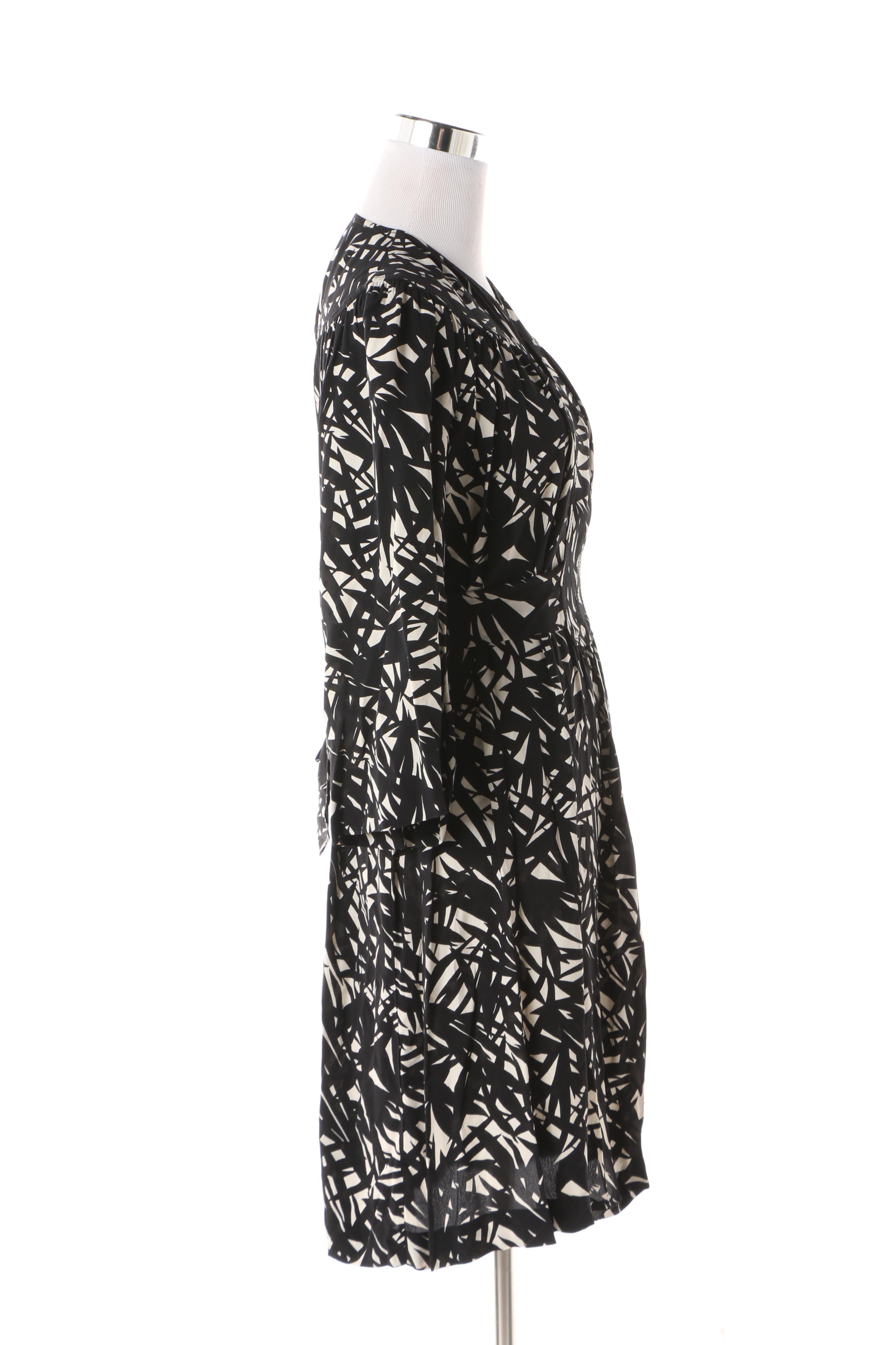 Etro Black and White Bamboo Leaf Print Dress