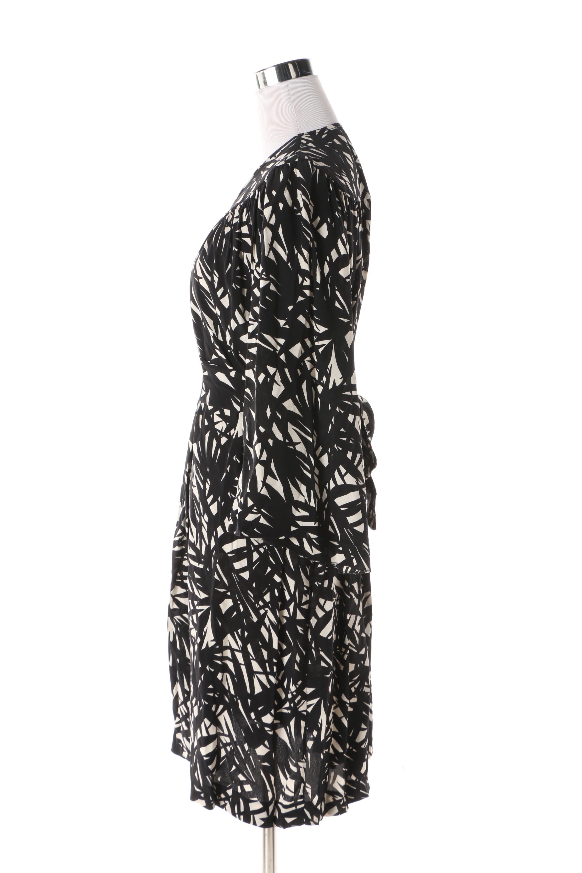 Etro Black and White Bamboo Leaf Print Dress