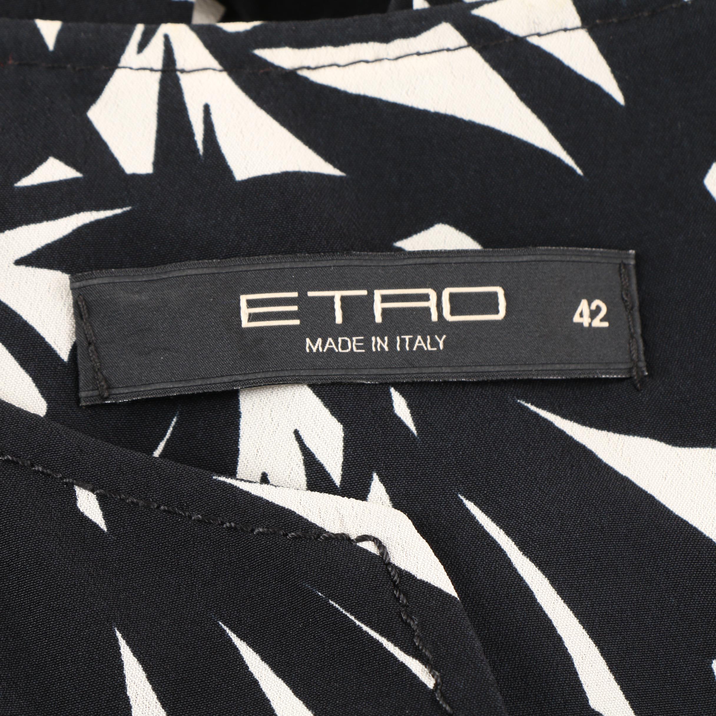 Etro Black and White Bamboo Leaf Print Dress