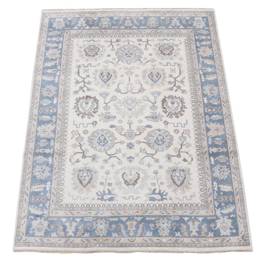 Hand-Knotted Indo-Turkish Oushak Chobi Room-Sized Rug